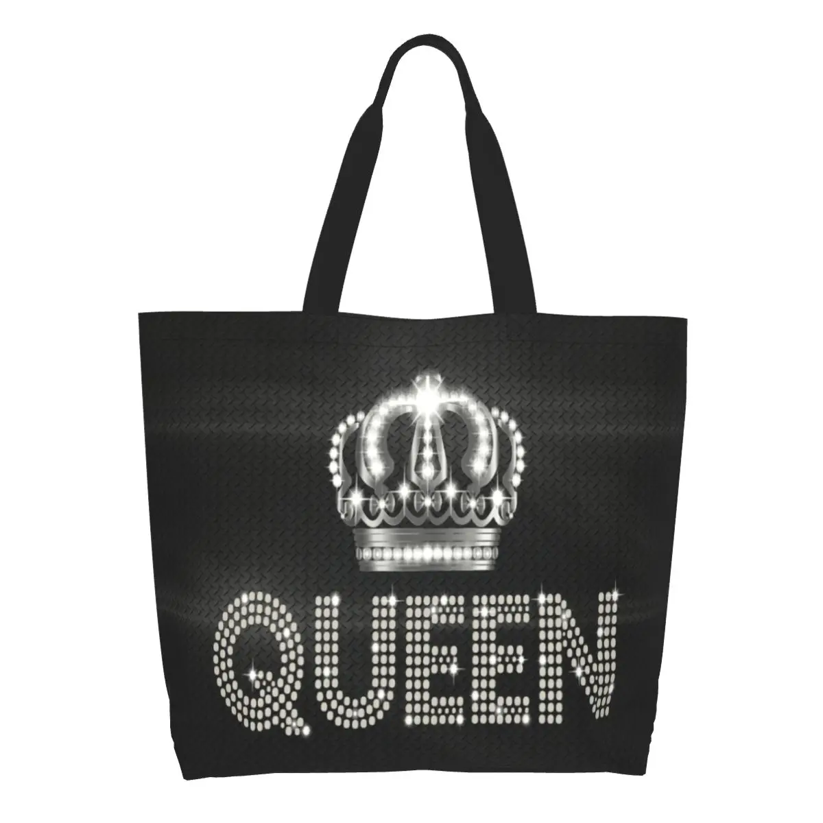 

Queen Rhinestone Groceries Shopping Bags Printed Canvas Shopper Shoulder Tote Bag Big Capacity Durable Bling Diamond Handbag