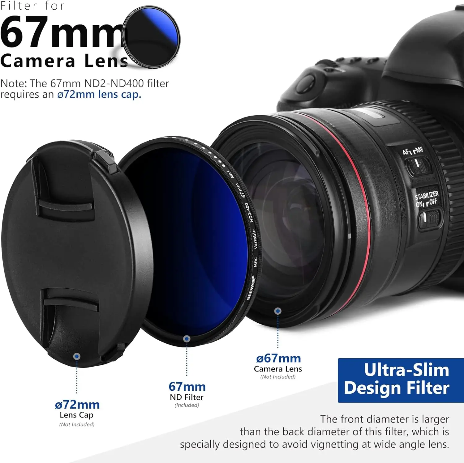 Water Camera NEEWER 67mm ND1000 Filter 10-Stop Neutral Density