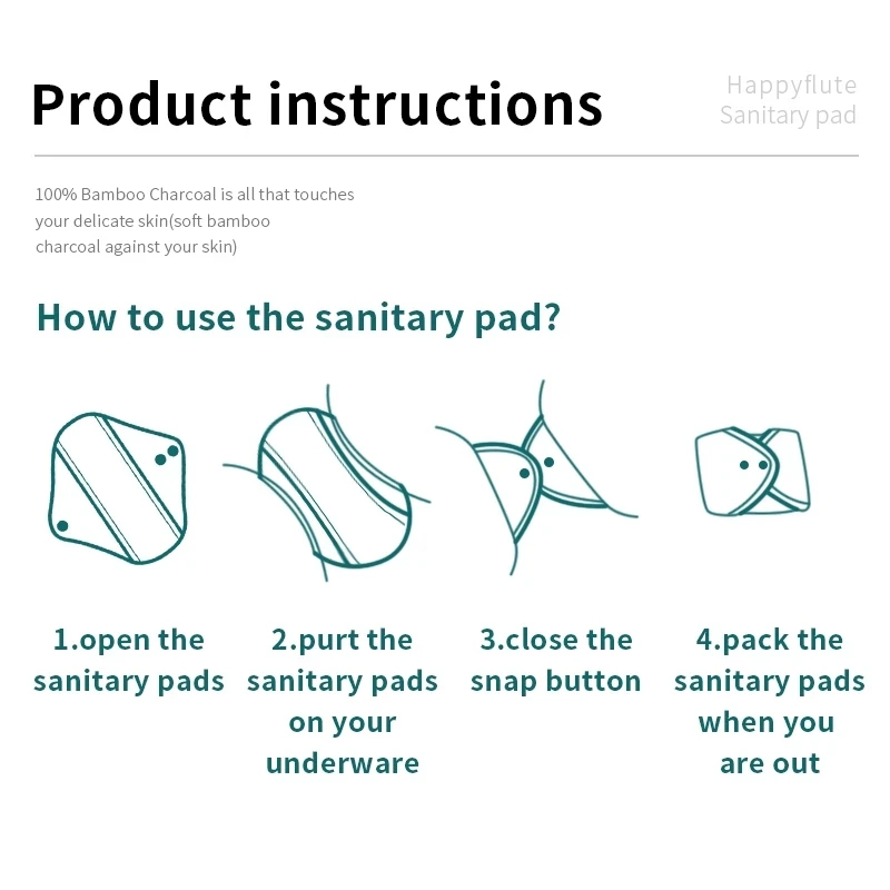 4pcs/set Bamboo Charcoal Waterproof Washable Menstrual Pads Panty Liner Reusable Sanitary Pads