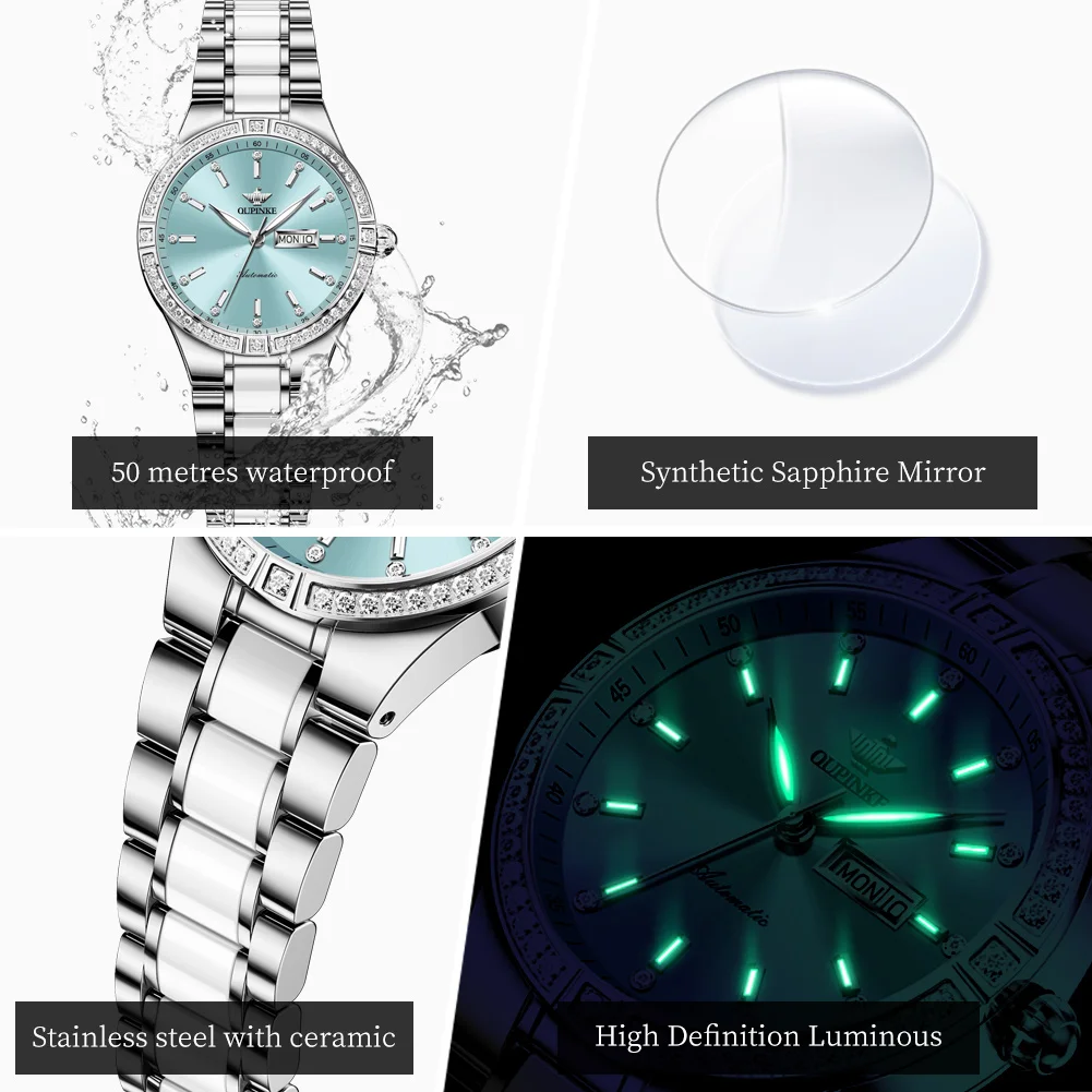 OUPINKE High-end Luxury Woman Watch Import Automaic Movement Mechanical Wristwatches Ceramics Strap Waterproof Ladies Watch 2024 3