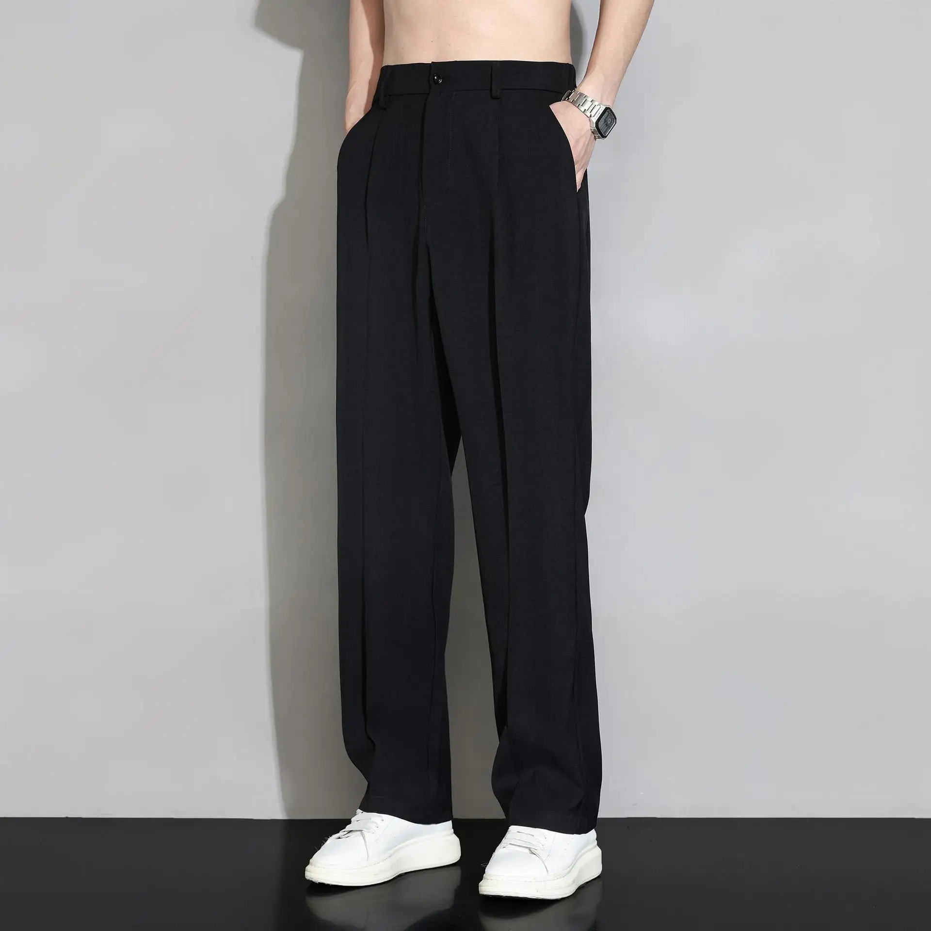Summer New Solid Color Fashion Straight Pants Man High