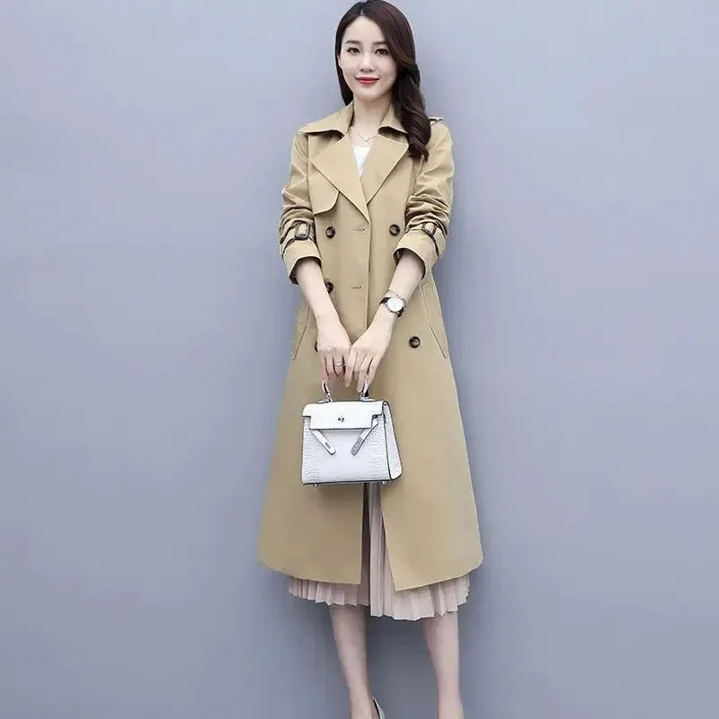 Female Mid Length Knee Length Windbreaker Women's High-end 2024 New Trendy Splicing Korean Autumn Fashion Coat Women Solid color