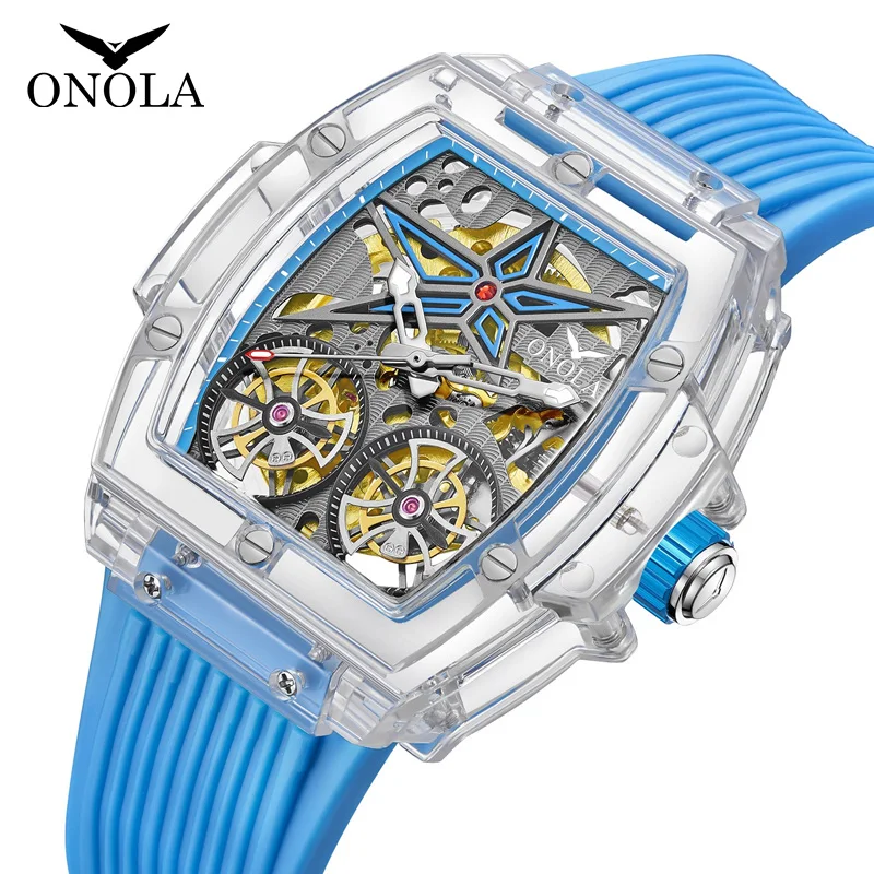 ONOLA Watch For Men Ladies Fashion Wristwatch Automatic Square Hollow Casual  Waterproof Transparency  Mechanic Watches fully automatic small fresh solid color ladies umbrella simple literary folding sunscreen sunny rain sun umbrella sunscreen