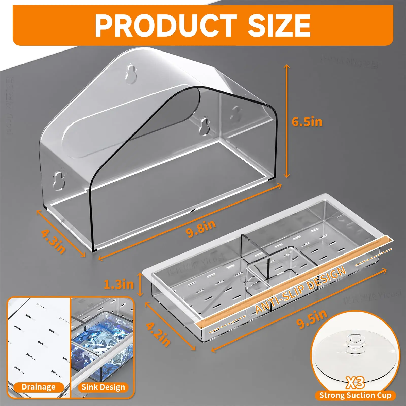 Acrylic Bird Feeder bird feeder with Suction Cup Wild Window Outside Hanging Bird Feed Tray Transparent Food Dispenser Pet Supplies