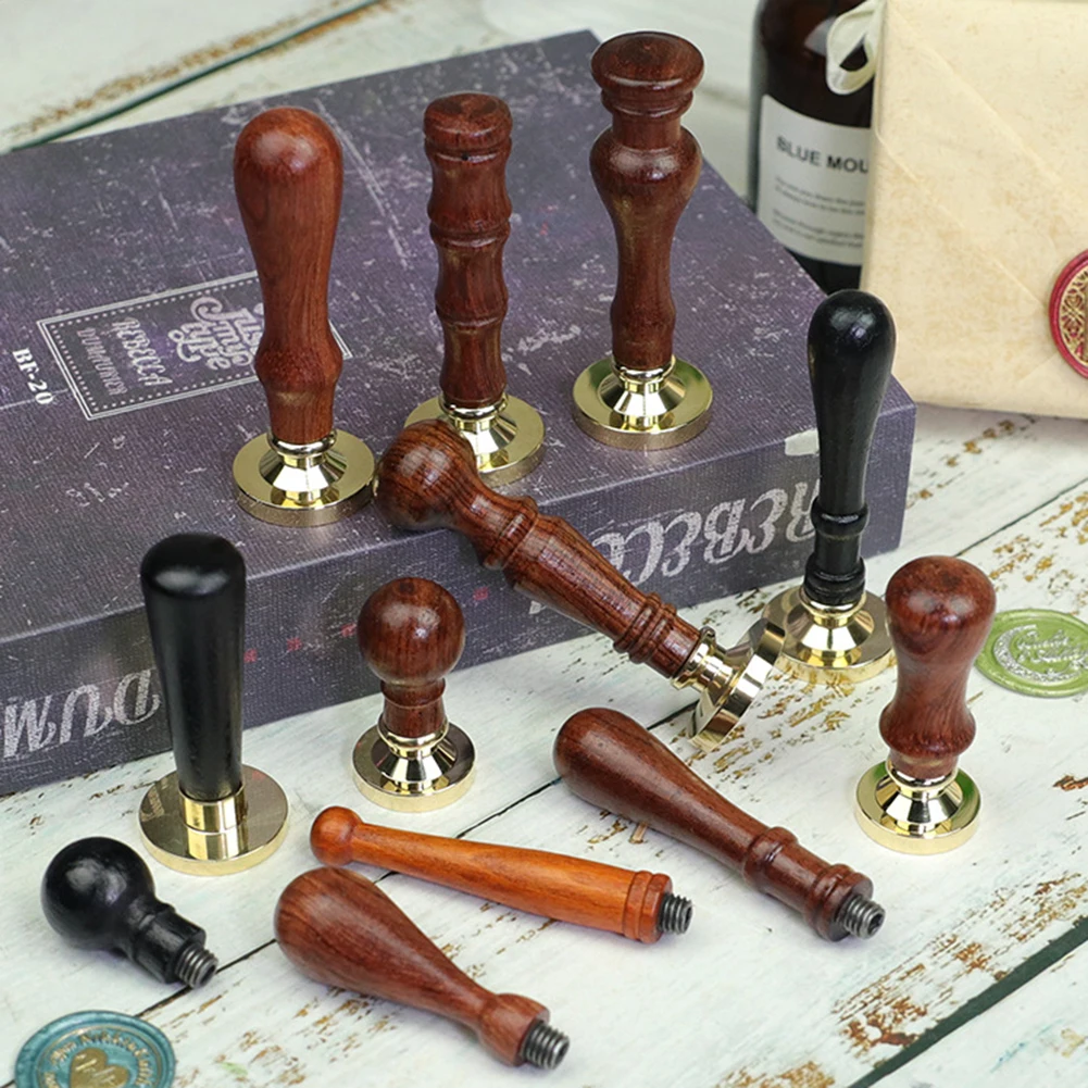 Sealing Wax Spoon Wood Handle Fire Paint Seal Wax Seal Stamp Square Wooden Handle Tools Documents Envelope Decoration DIY Gifts