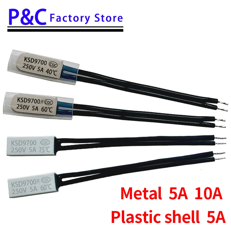 Temperature Switch Thermal Fuse 1PCS KSD9700 0C-250C 5A 10A 250V Metal Plastic Normal Close Normally Open Closed Thermostat Thermal Protector 45 50 85 90 95 150
