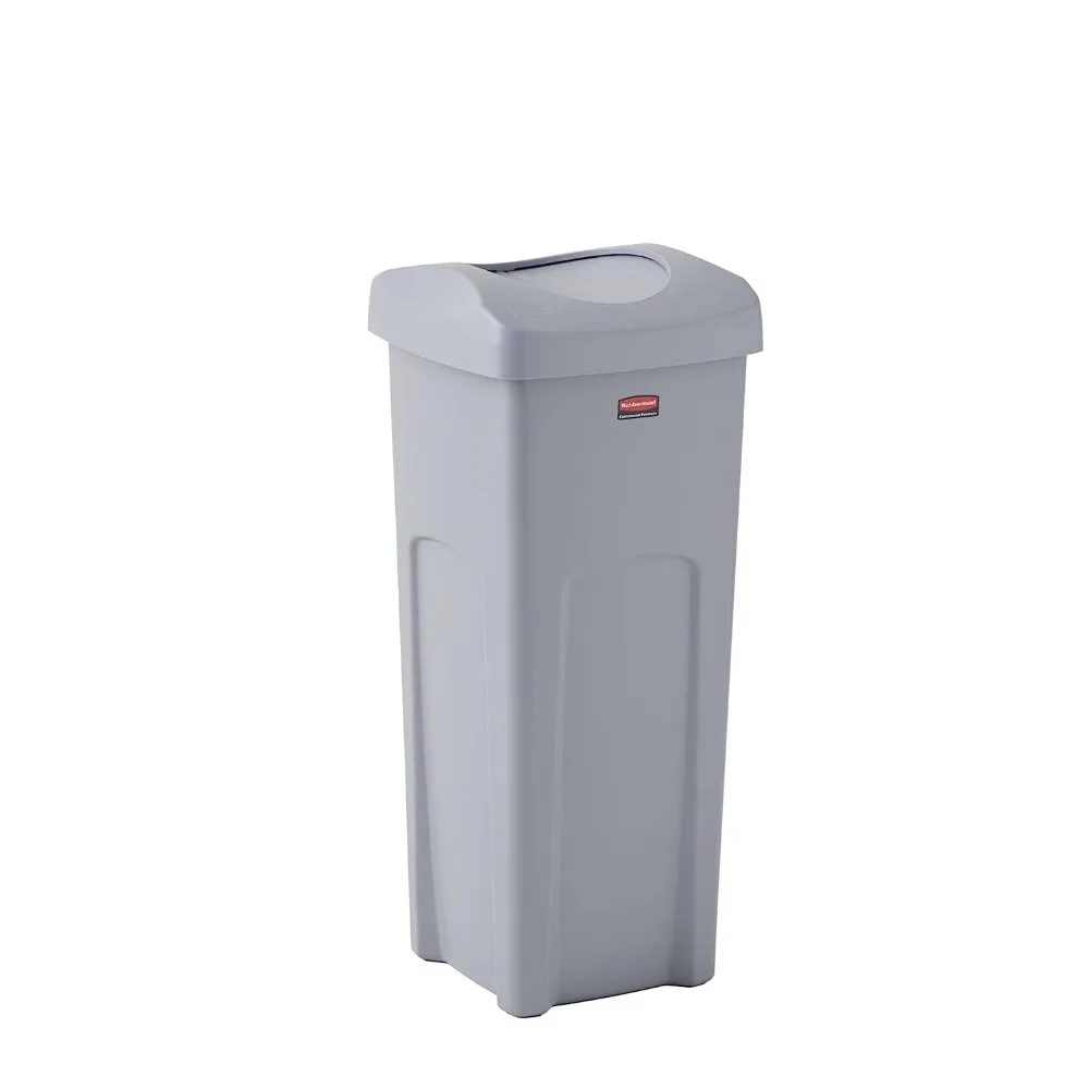 

Untouchable Square Trash/Garbage Container with Lid, 23-Gallon, Gray, Wastebasket for Outdoor/Restaurant/School/Kitchen