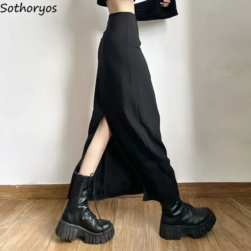 

Long Skirts Women Black Elegant Back-slit Design Fashion High Waist All-match Streetwear Classic Temper Spring Females Chic Юбка