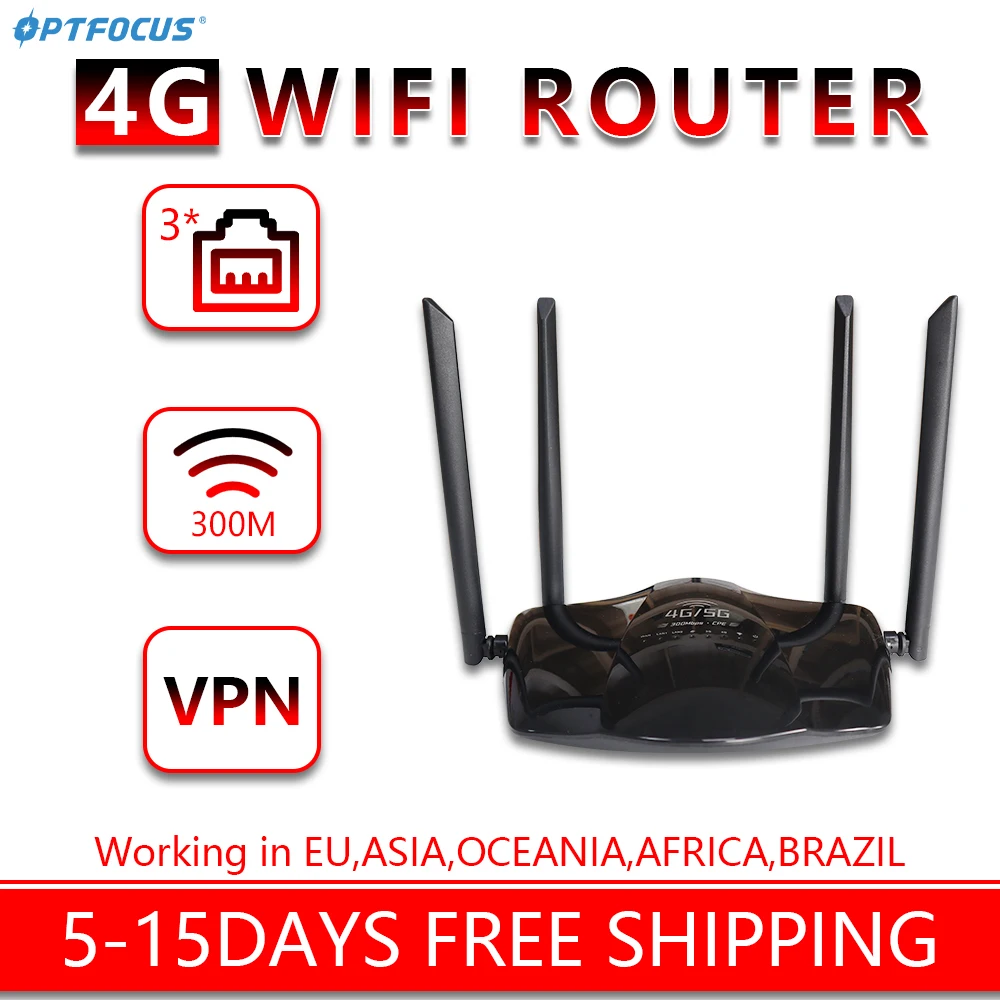 OPTFOCUS 4G LTE Modem 3LAN 300Mbps Long Range WIFI With Sim Card Slot