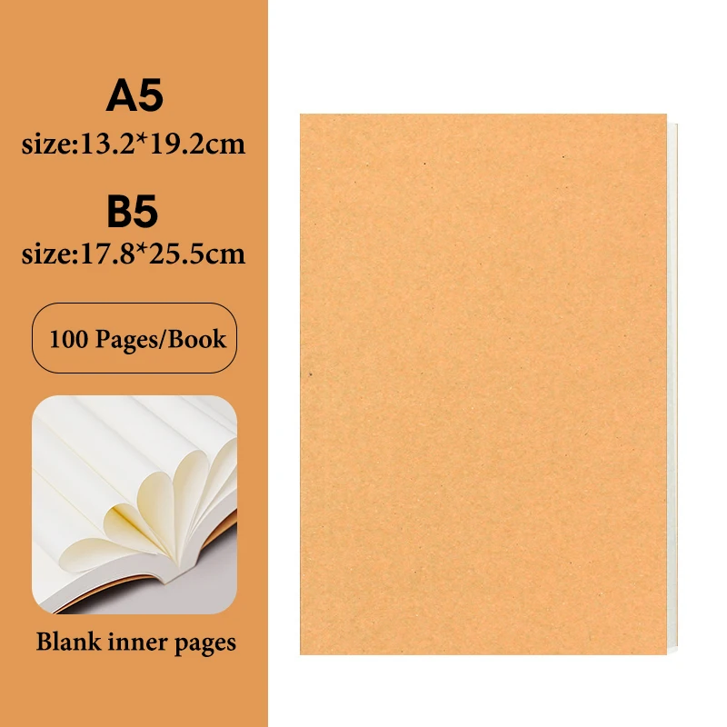 Thick Kraft Cover Notebooks with Blank Pages - Available in 100 or 200 Sheets