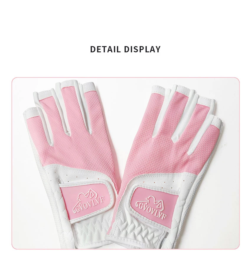 GVOVLVF1 Pair Golf Gloves for Women Half 1/3 Finger Soft Leather Breathable Extra Grip Accessories Fit Ladies Girls Sport