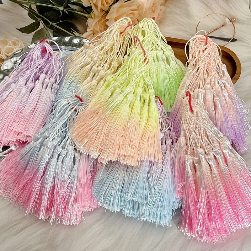 10/20/50/100개 그라데이션 태슬 폴리에스터 실크 수공 염색 태슬 DIY 북마크 태슬 펜던트 쥬얼리 제작 기념품 장식