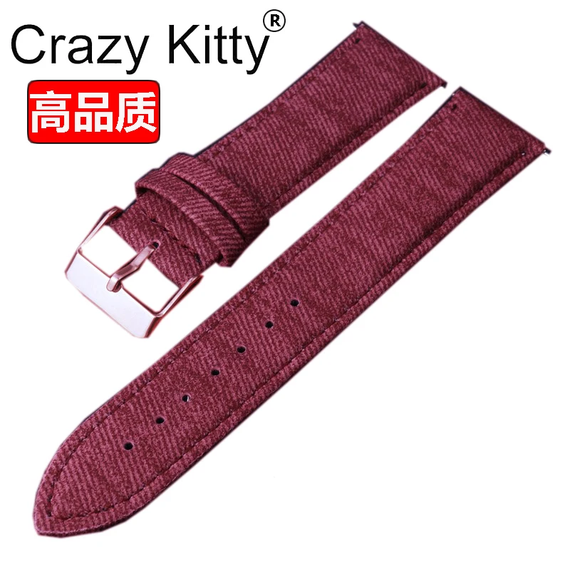 Genuine Leather Cowboy-Style Quick Release Watch Strap - Fabric Accent