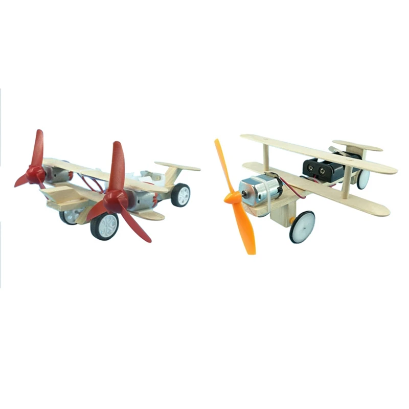 

2X DIY Airplane Kids Wooden Puzzles Helicopter Students Handmade Model Glider Assembly Kit Propeller & Glider