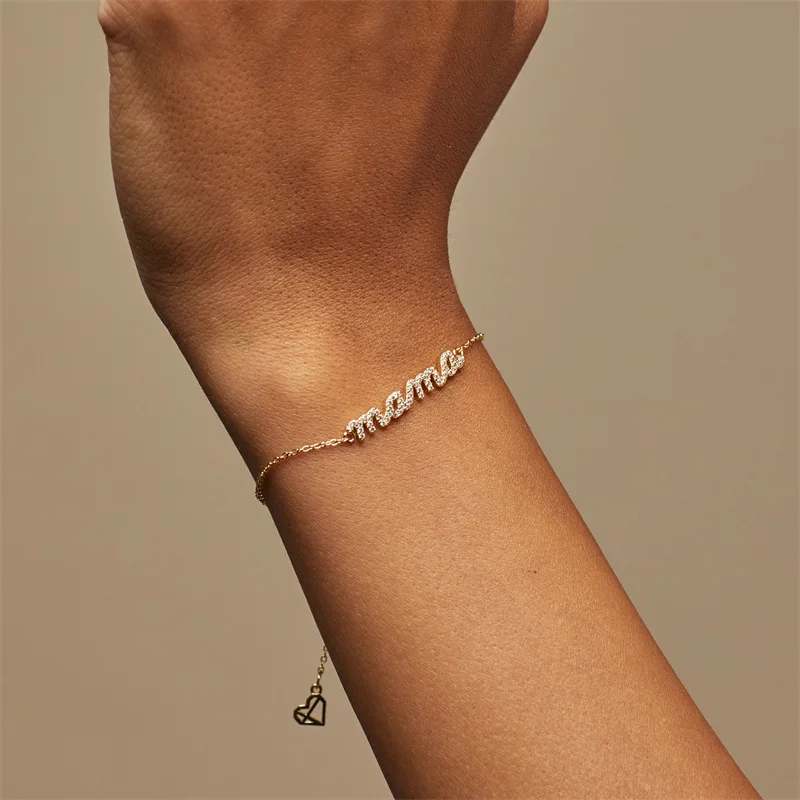 

2022 New Fashion Women Elegant Zircon Inlaid Mama Letter Pendant Chain Necklace Bracelet Mother's Day Gift for Mom Jewerly