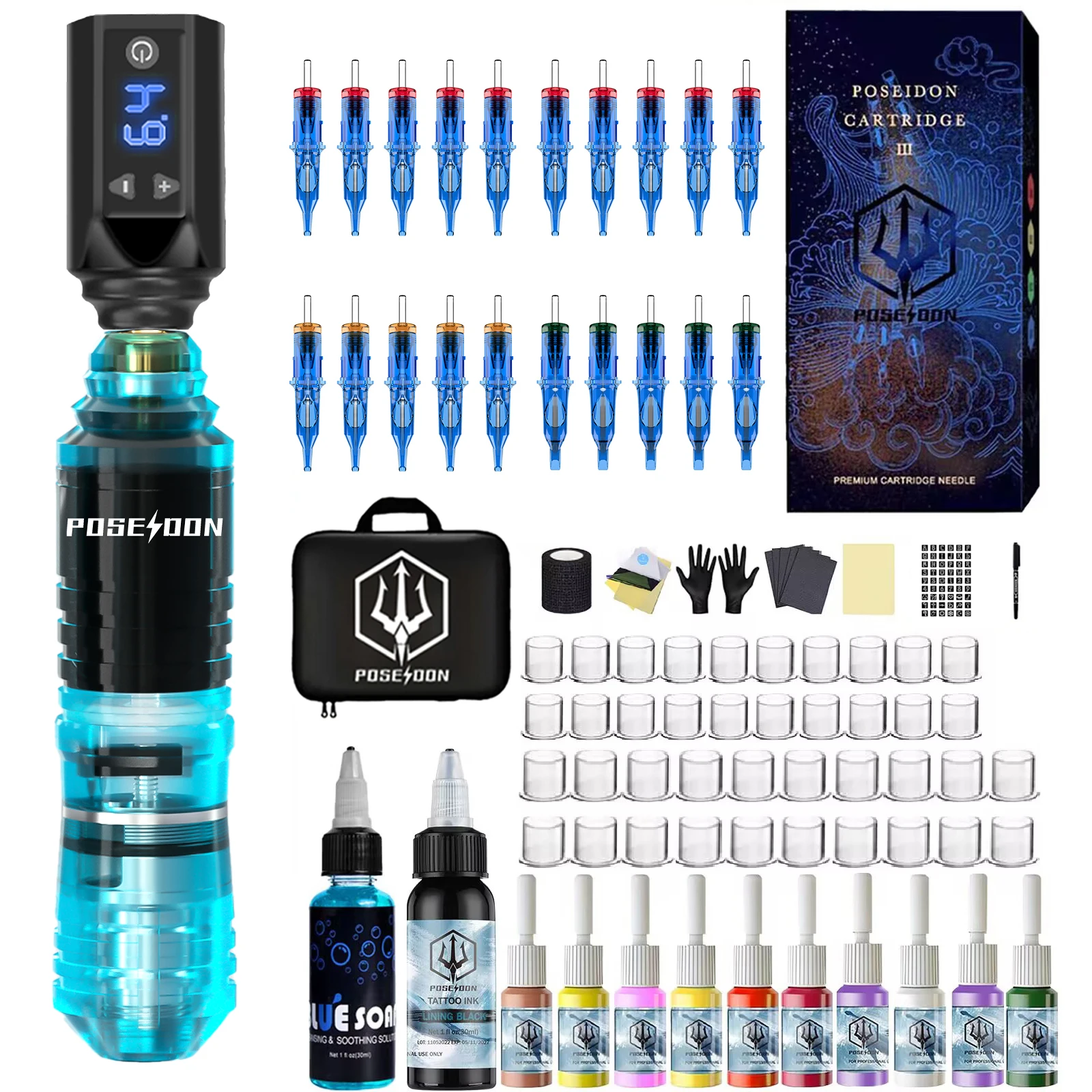Tattoo Kit Transparent Tattoo Pen Kit Permanent Makeup Machine Blue Power Supply Gun tattoo kit