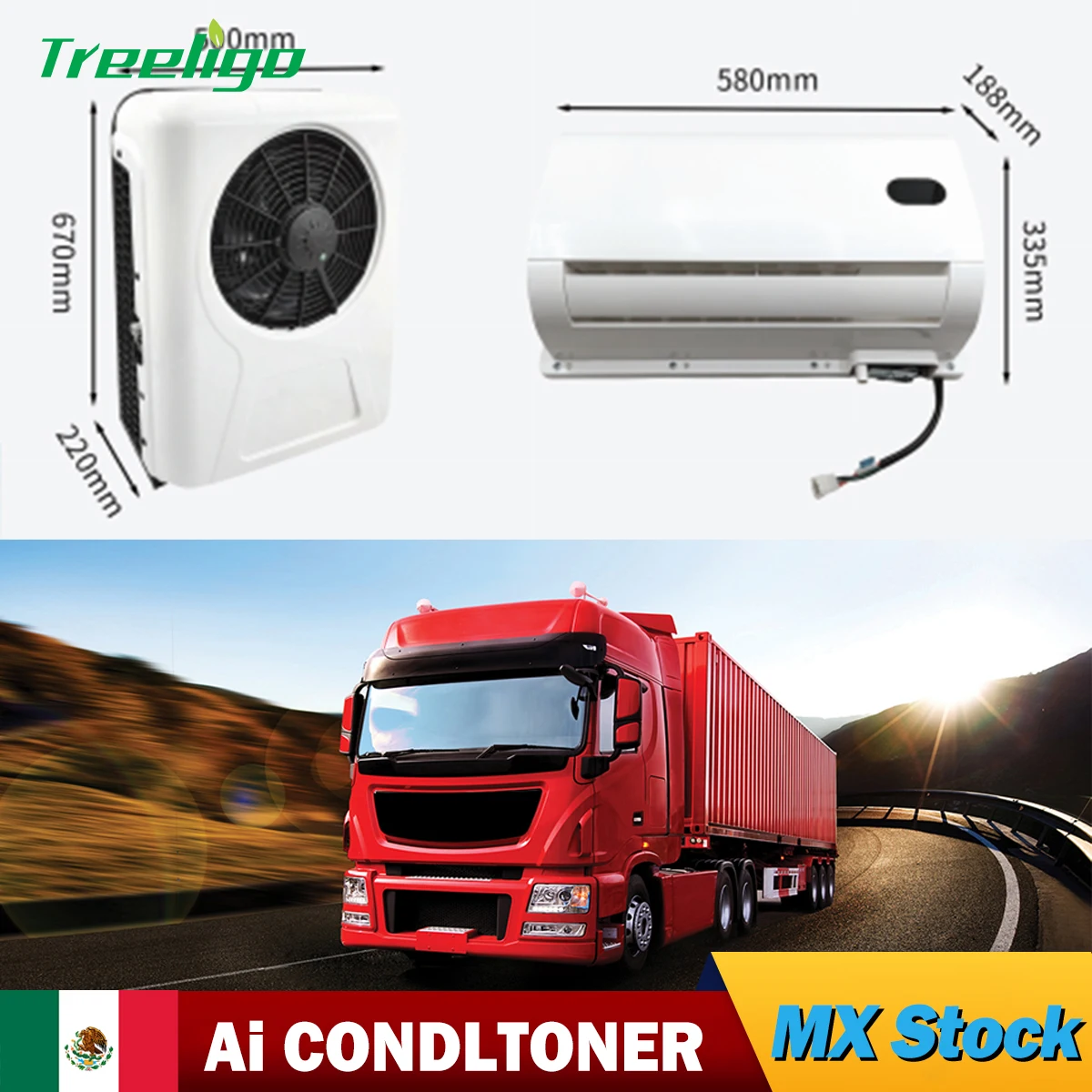 Treeligo – climatiseur électrique de refroidissement pour stationnement de voiture, 12V/24V, 10500BTU, unité de climatisation divisée pour camion, caravane, camping-car, Van, RV