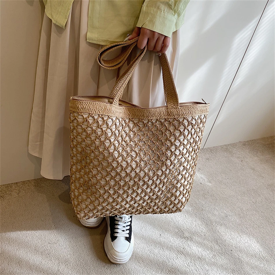 2023 Women Handbag Summer Beach Bag Rattan Woven Basket Bag Knit Straw  Shoulder Bag Large Capacity Totes Bohemia New Shopper Bag - AliExpress