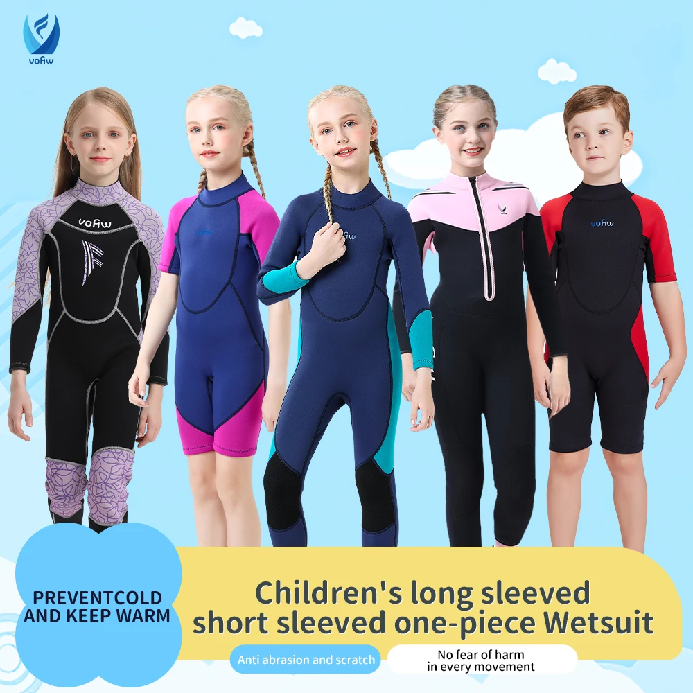Children's 3mm Neoprene Wetsuit Warm One-piece Long Sleeve Diving Suit Cold Proof Sunscreen Surfing Swimming Snorkeling Swimsuit 1