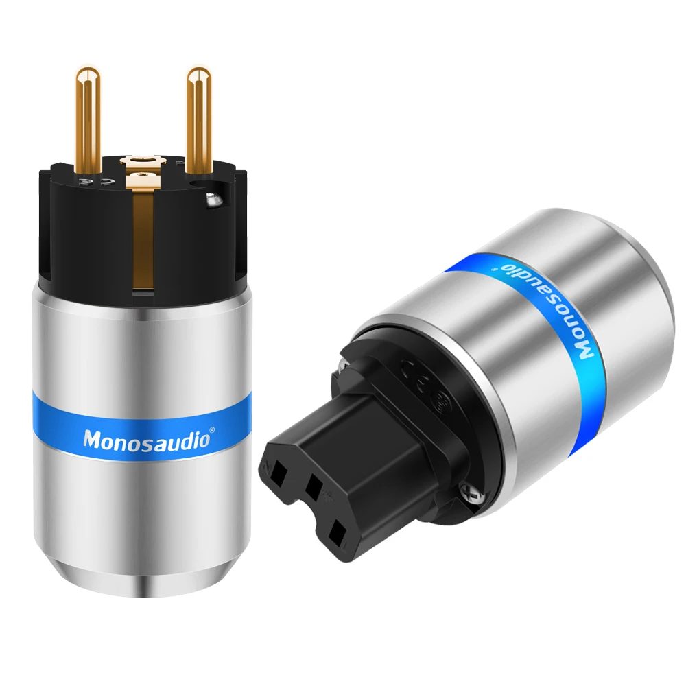 Power Cord Power Plug Connector Monosaudio E106G/F106G 99.998% Red Copper Gold Rhodium Plated Hifi EU power Plug IEC Fonnector Audio Schuko Power Cord Connector