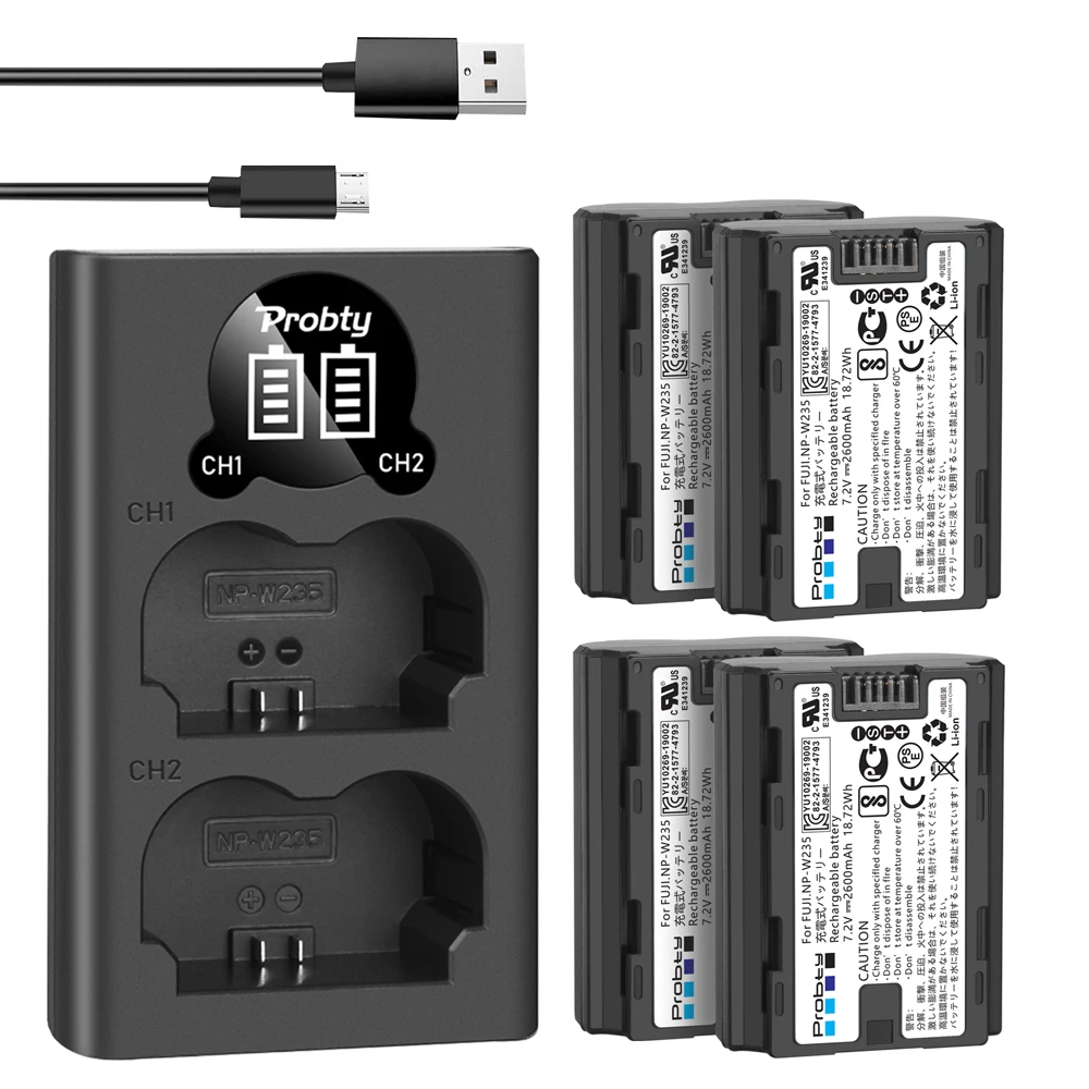 Batteria Per Fotocamera 2600Mah Np-W235 Np W235 + Caricatore Doppio Usb Led Per Fujifilm X-T5, X-T4, Gfx 50S Ii, Gfx 100S, Fotocamera Digitale