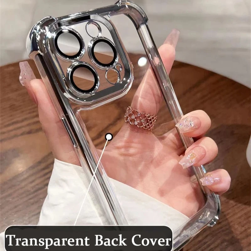 Luxury Plating Shockproof Silicone Phone Case with Lens Protection and Transparent Back Cover