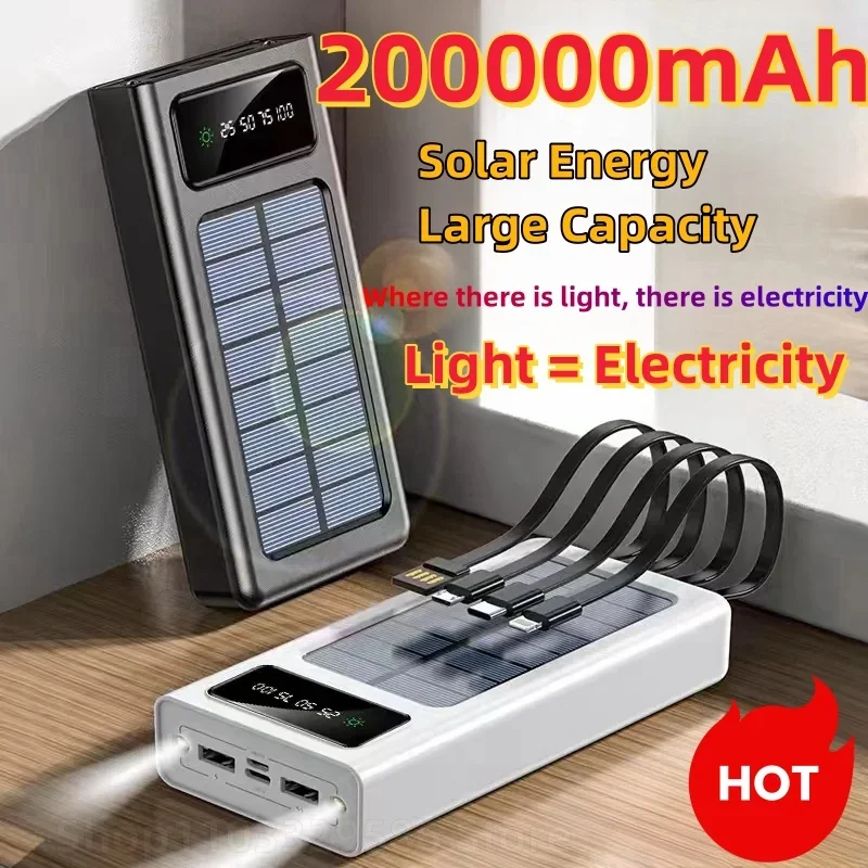 Power Bank 200000mAh Solar Charging Four Wires Samsung Apple Xiaomi