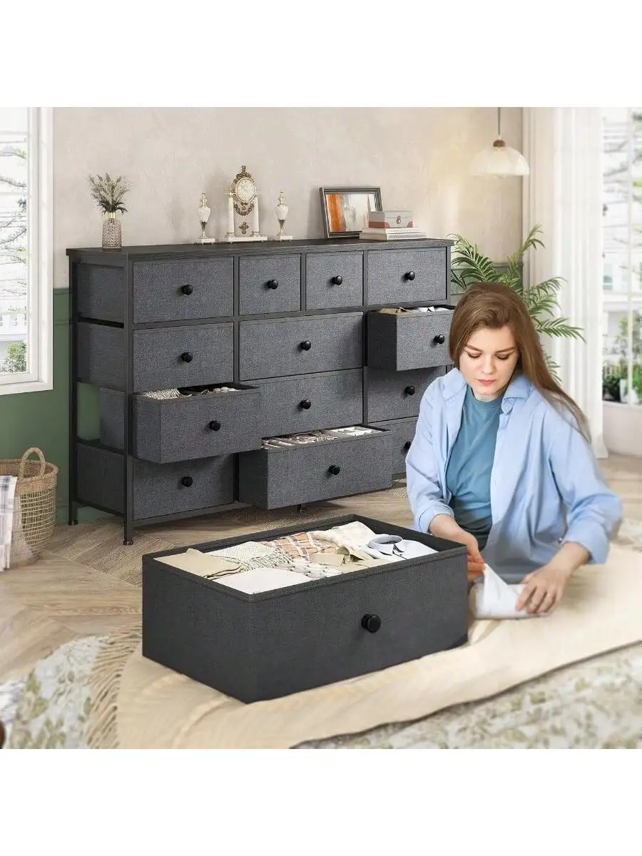 Dresser for Bedroom 47.2" W Dresser Organizer with 13 Drawers Fabric Dressers and Chest of Drawers for Closet Entryway S 5
