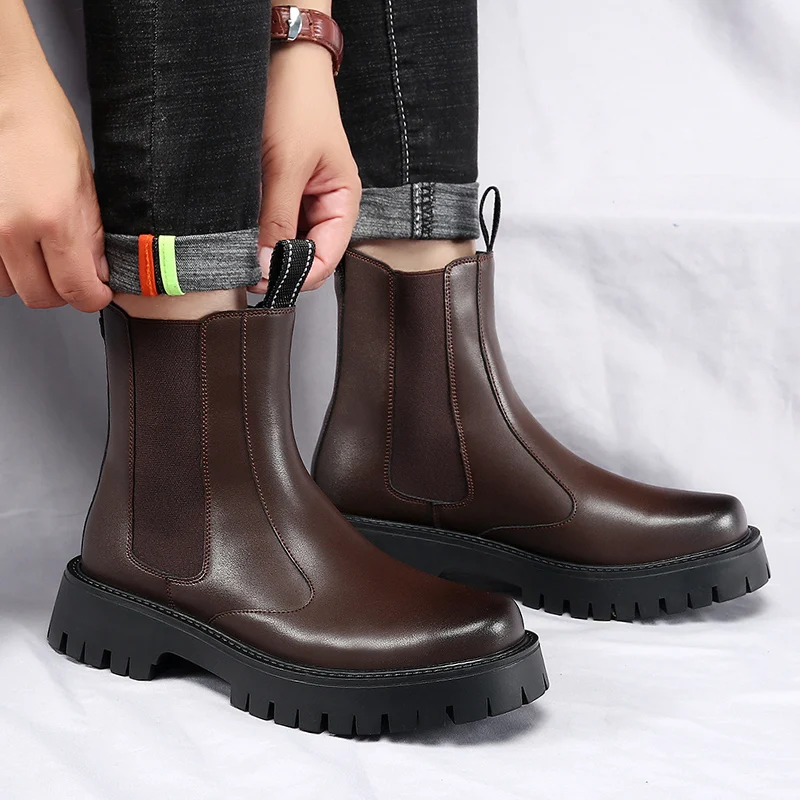 Bottines chelsea homme, boots en cuir classiques avec élastique_voghion.com