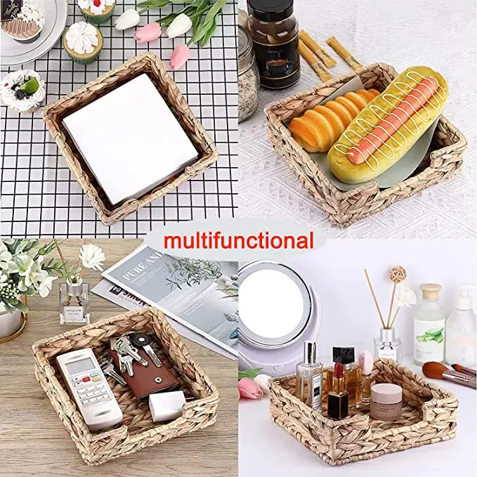 Water Hyacinth Napkin Holder 7" Woven Servilletero For Table Wicker Napkin Baskets For Cocktail Paper Napkins Napkin Tray holder 4