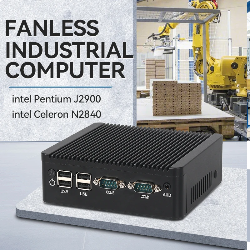 Fanless Industrial Mini PC Pentium J2900 4x Serial Ports RS232 RS485 2x Gigabit Ethernet Mini PCIe WiFi 4G LTE SIM Windows Linux 2