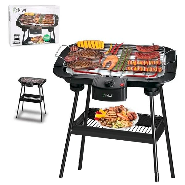 Asadora Kiwi 2000W (38 x 22 cm) Eléctrica Negro | Envío desde España | acero inoxidable , bandeja recogegrasas , bbq , barbacoa electrica exterior interior , barbacoa electrica con patas