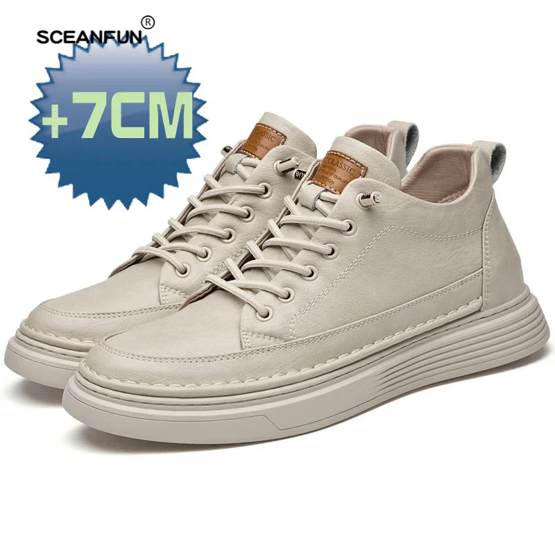 Men Sneakers Elevator Shoes Hidden Heels Heighening Shoes For Men Increase Insole 7CM Sports Casual Genuine Leather Designer 4
