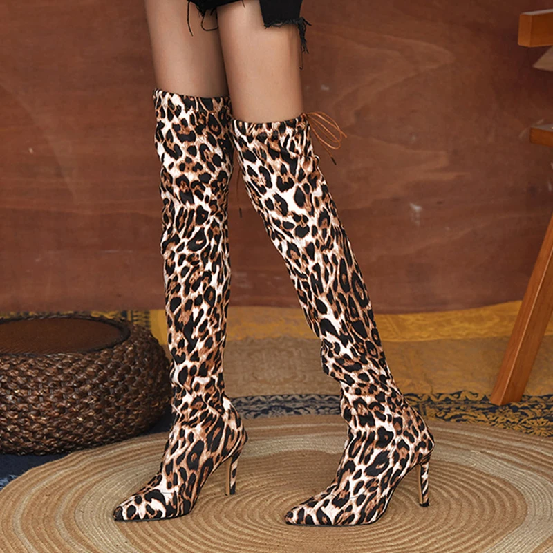 Ladies Fashion Leopard Print Over Knee Boots Autumn Winter High Boots ...