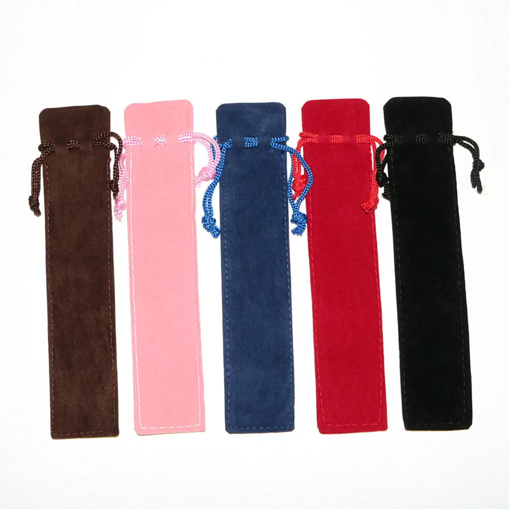 100PCS 35*175mm Black Velvet Drawstring  Pen Bag  Pouch Sleeve Holder Single Case Pencil Blue Pink Gray Red Color