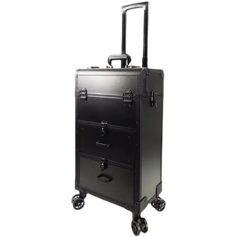 

Makeup Storage Box Beauty Artist Suit Luxury Aluminum Rolling Wheel Barber Toolbox Vintage Manicure Embroidery Trolley