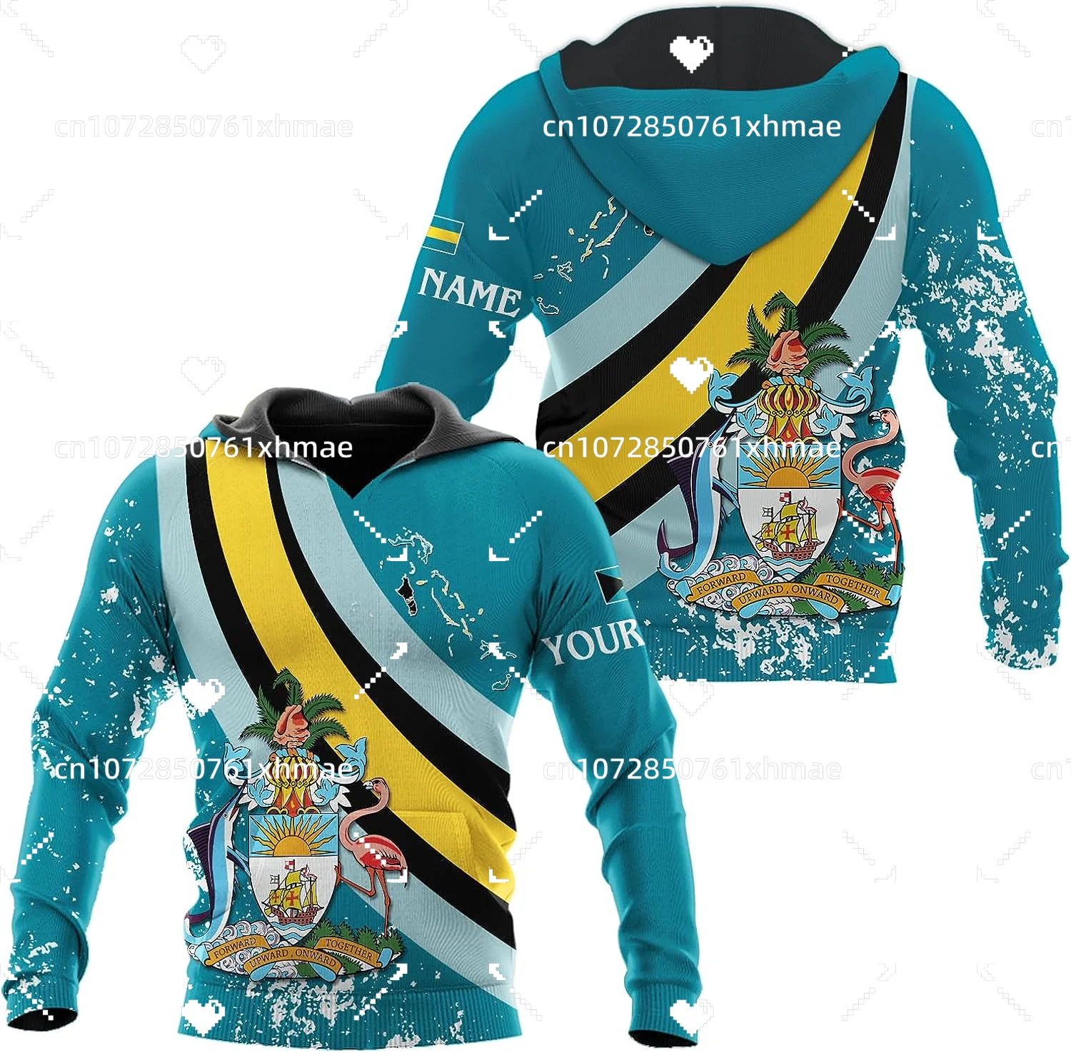 

Толстовка Мужская/женская оверсайз, Повседневная Уличная толстовка с 3D принтом флага Багамских Островов, Модный свитшот в стиле Харадзюку, на молнии