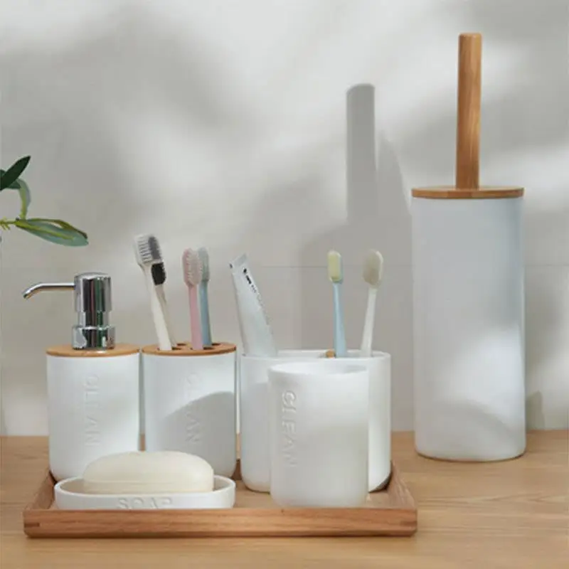 Bathroom accessories set 1pc washing toothbrush toothpaste holder liquid soap dispenser box pump bottle wash toilet brush