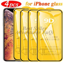 Premium Tempered Glass Screen Protector Set - 9D Full Glue, 4 - Pack - 4 PCS Black (For iPhone 12 Mini)