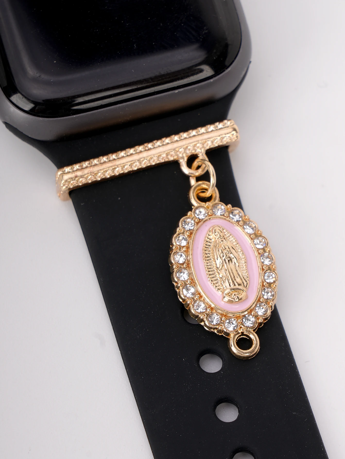 2023 Sparkling Strass Virgin Mary Watch Band Charm Decorazione Anello Per Apple Watch Bands Accessori Series