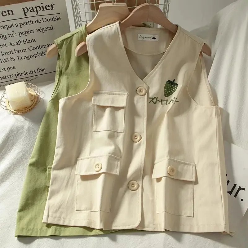 

Жилет женский свободный в Корейском стиле, повседневная куртка без рукавов, жилет с вышивкой, топы в британском стиле, весна-осень 2024