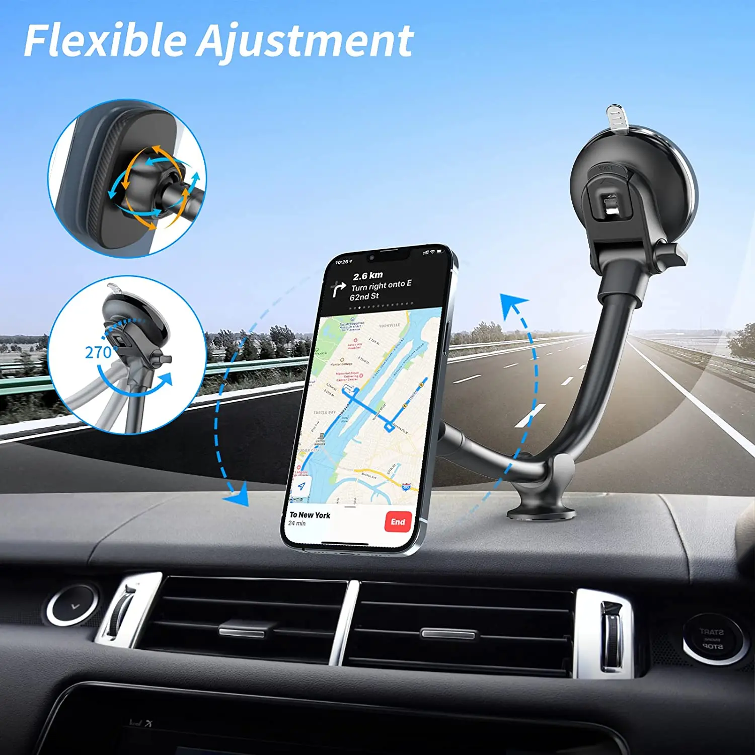 Phone Car Mount Gooseneck Long Arm Extension Windshield