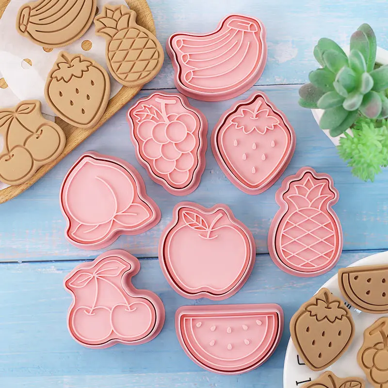 Cookie Cutter Baking Mold Cookie Mould Cookie Maker Press Kit 8 Pieces Fruit Cookie Molds Cookie Cutter Banana Apple Strawberry Peach Hand Pressure Biscuit Molds Baking Baking Tools