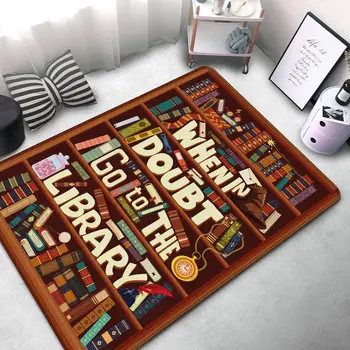 Bookshelf Area Rug for Teen Study Room Decor Library Book Print Carpet Vintage Bookshelf Living Room Doormat Bookcase Floor Mat