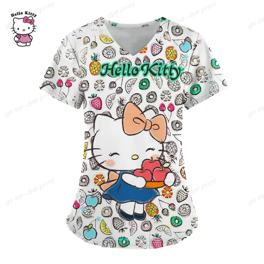 thumbnail image 1 of Ropa de mujer, camiseta de verano, camisetas de Hello Kitty, camiseta con cuello en V, camisetas con bolsillos, uniforme de enfermera, camisetas de Hospital, camisetas para mujer 2023, 1 of 5