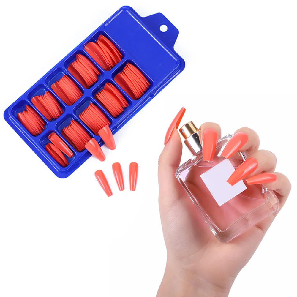 100pcs Nude Acrylic Extension Fake Nails Keen French Long Ballet False Nail DIY Nail Coffin Artifical Acrylic Tips Nail Art Tool
