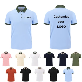 Polo ad asciugatura rapida con colletto ribaltabile, maniche corte, colletto a contrasto, logo stampato, personalizzazione dell'abbigliamento sportivo da uomo ricamato