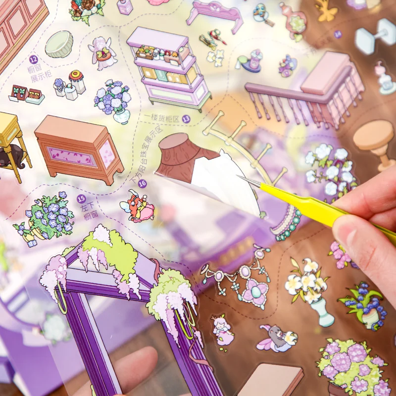 Mr.Paper 3Pcs/Pack 빈티지 동화 바이올렛 향수 보석 가게 시리즈 3D 디오라마 스티커 초대형 사이즈 DIY 핸드북 릴리프