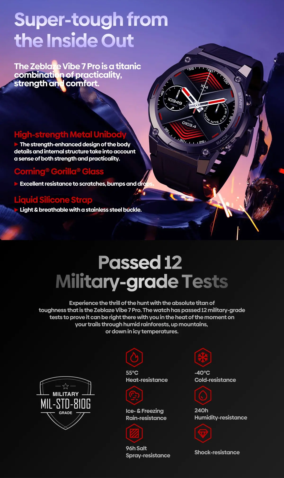 Zeblaze VIBE 7 PRO Voice Calling Smart Watch 1.43 Inch AMOLED Display Hi Fi Phone Calls Military Grade Toughness Watch