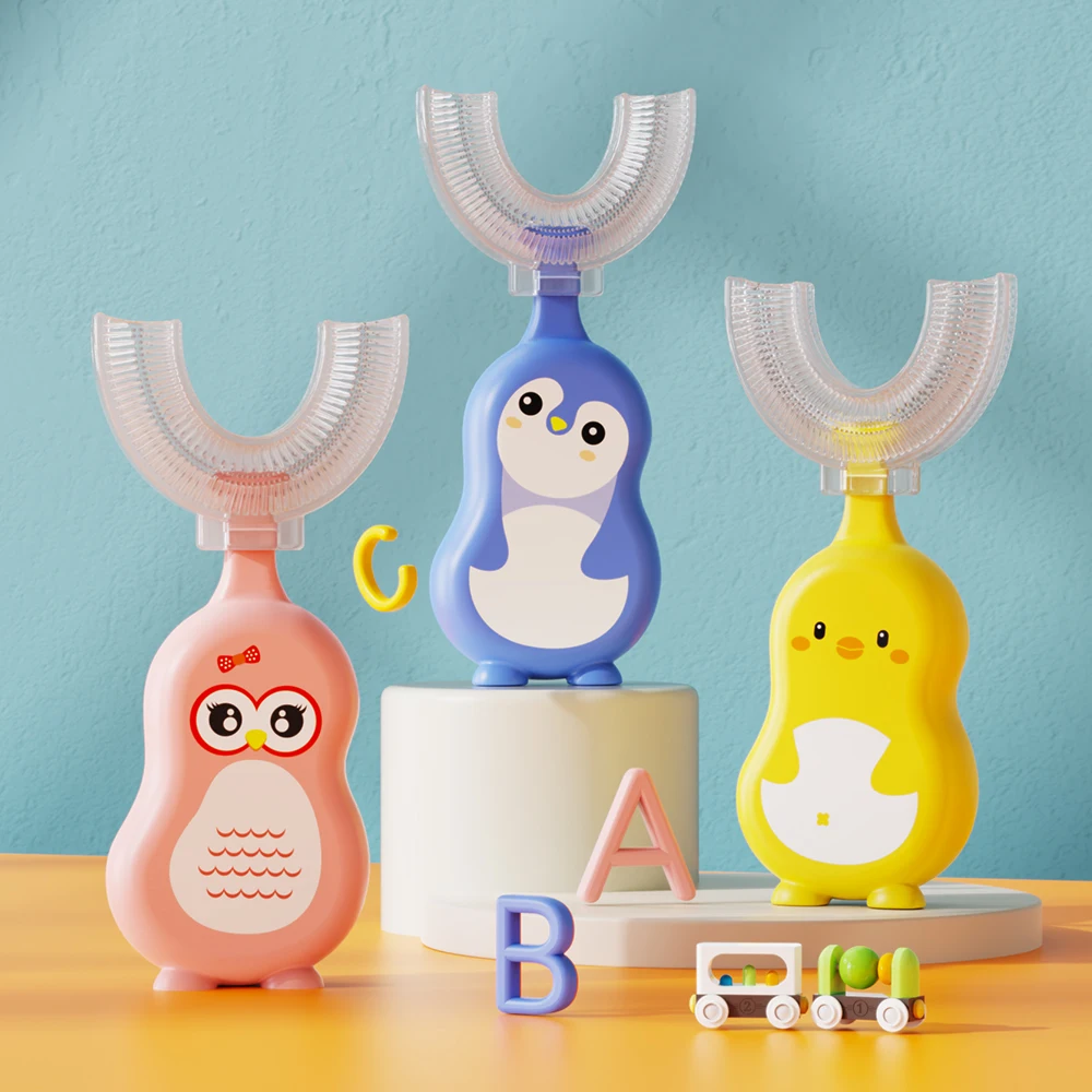 Baby Toothbrush Teeth Cleaning Tool 1/3 pcs U-shape Kids Toothbrush BPA Free 360-Degree Oral Cleaning Soft Silicone Brush Head for 2-6 years old baby